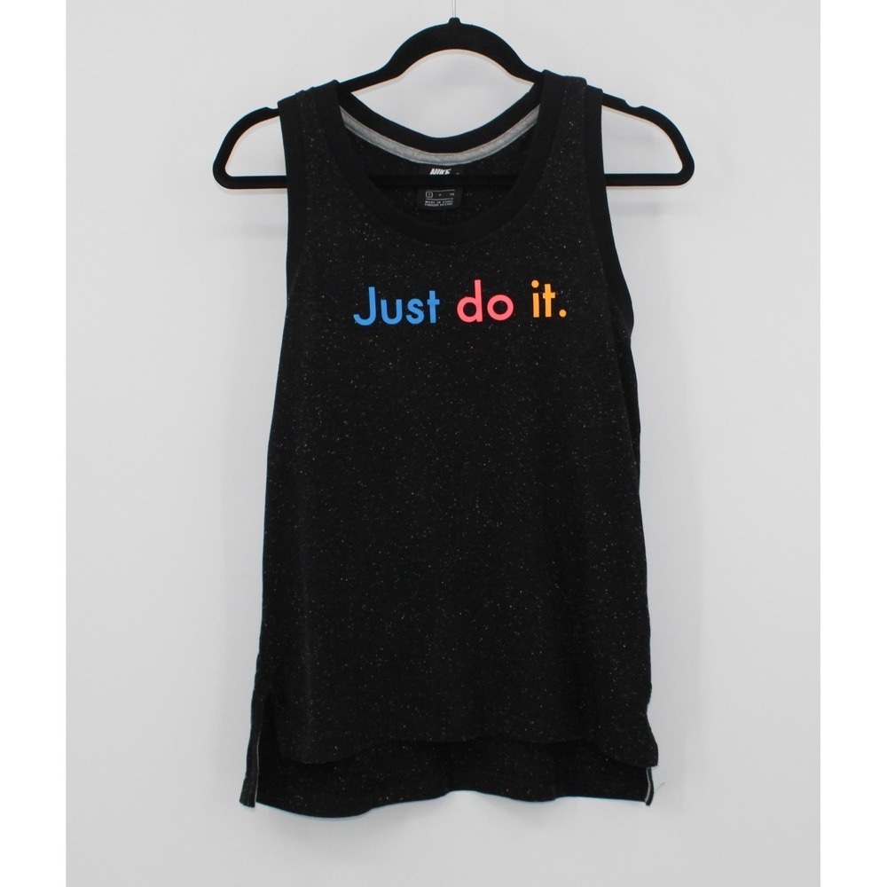NIKE JUST DO IT TANK BLACK MULTI-COLOR SPECKS SZ SM STRETCH FIT SPORTS ATHLETIC